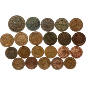 Russie 1-2 Kopecks &amp; 5 pennia-10 Pennia 1896-1916 Lot de 22 pièces