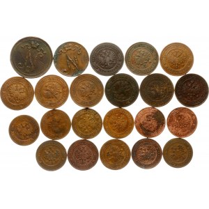 Rusko 1-2 kopějky a 5 pencí-10 pencí 1896-1916 Sada 22 mincí