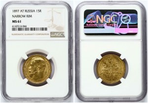 Russie 15 Roubles 1897 (АГ) NGC MS 61