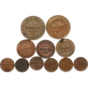 Russia 1/2 Kopeck - 3 Kopecks 1897-1915 Lot of 11 coins