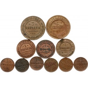 Rusko 1/2 kopejky - 3 kopejky 1897-1915 Sada 11 mincí