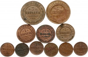 Rusko 1/2 kopějky - 3 kopějky 1897-1915 Sada 11 mincí