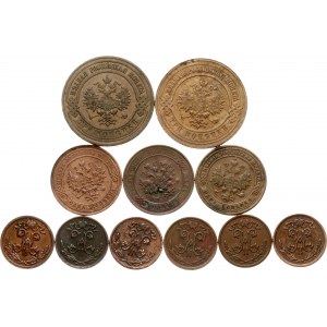 Rusko 1/2 kopejky - 3 kopejky 1897-1915 Sada 11 mincí