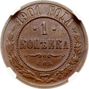 Rosja 1 Kopeck 1901 СПБ NGC MS 64 BN