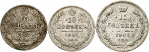 Russia 10 copechi 1901 СПБ-ФЗ & 15 copechi 1901 СПБ-АР Lotto di 3 monete