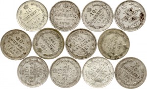 Rusko 10 kopejok 1902-1916, 12 mincí