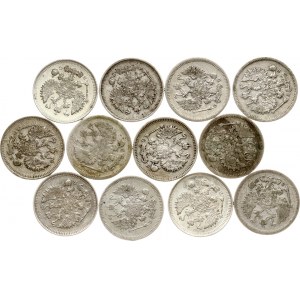 Rusko 10 kopějek 1902-1916 Sada 12 mincí