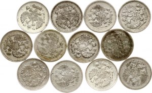 Russia 10 Kopecks 1902-1916 Lot of 12 coins