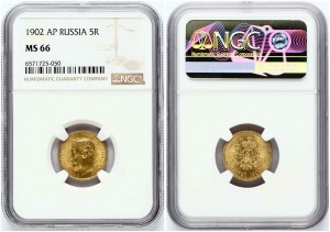 Russia 5 Roubles 1902 (AP) NGC MS 66