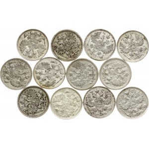Russia 15 Kopecks 1904-1916 Lot of 12 coins