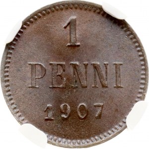 Rusko pre Fínsko 1 Penni 1907 NGC MS 65 BN
