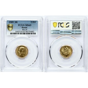 Rosja 5 rubli 1909 ЭБ (R) PCGS MS 65