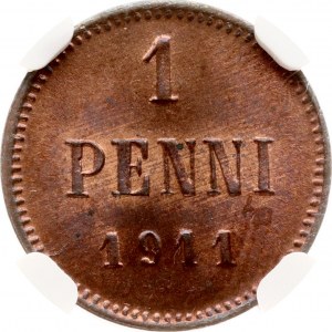 Russia For Finland 1 Penni 1911 NGC MS 65 RB.