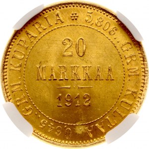 Rosja Za Finlandię 20 Markkaa 1912 S NGC MS 65