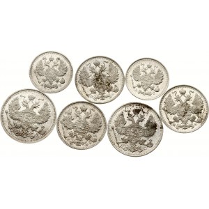 Rusko 10 - 20 kopějek 1913 a 1915 Sada 7 mincí