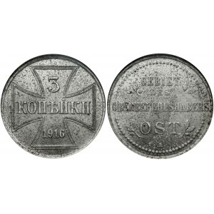 3 kopějky 1916 Německá okupace ECC MS 60
