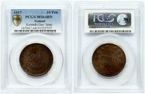 Rosja za Finlandię 10 Pennia 1917 PCGS MS 64 BN