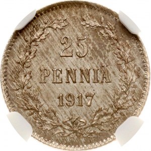 Rosja Za Finlandię 25 Pennia 1917 S NGC MS 65