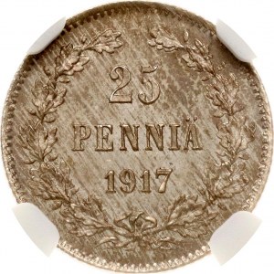 Russia For Finland 25 Pennia 1917 S NGC MS 65