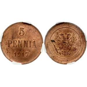 Rusko pre Fínsko 5 Pennia 1917 NGC MS 63 RD