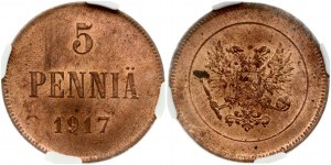 Russia for Finland 5 Pennia 1917 NGC MS 63 RD