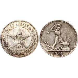 Rusko SSSR 50 kopějek 1921 АГ &amp; Poltinnik 1927 ПЛ Sada 2 mincí