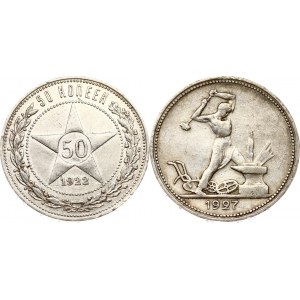 Russland UdSSR 50 Kopeken 1922 АГ &amp; Poltinnik 1927 ПЛ Los von 2 Münzen