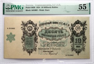 Russia Transcaucasia SFSR 10 Milliarde Roubles 1924 PMG 55 About Uncirculated