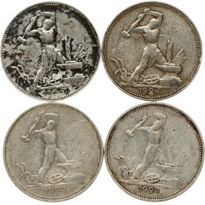 Russland UdSSR 50 Kopeken 1924 &amp; 1925 Lot von 4 Münzen