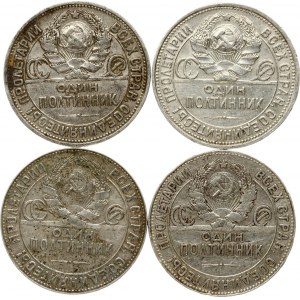 Russland UdSSR 50 Kopeken 1924 &amp; 1926 Lot von 4 Münzen