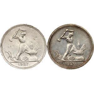 Rusko ZSSR Poltinnik 1926 ПЛ &amp; 1927 ПЛ Sada 2 mincí