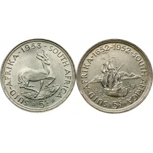 Afrique du Sud 5 Shillings 1952 &amp; 1953 Lot de 2 pièces