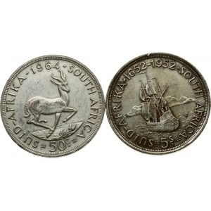 South Africa 5 Shillings 1952 & 50 Cents 1964 Lot of 2 coins