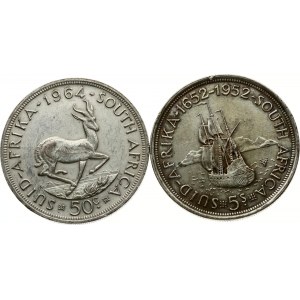 Sudafrica 5 scellini 1952 e 50 centesimi 1964 Lotto di 2 monete