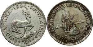 South Africa 5 Shillings 1952 & 50 Cents 1964 Lot of 2 coins