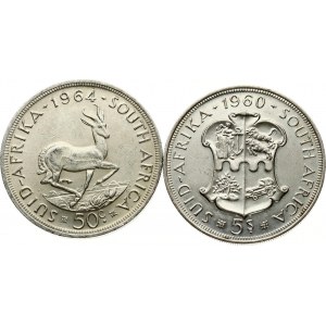 Afrique du Sud 5 Shillings 1960 &amp; 50 Cents 1964 Lot de 2 pièces