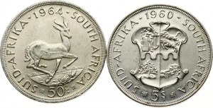South Africa 5 Shillings 1960 & 50 Cents 1964 Lot of 2 coins