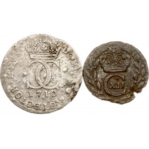 Švédsko 5 rud 1710 LC &amp; 1 ruda 1717 LC Sada 2 mincí