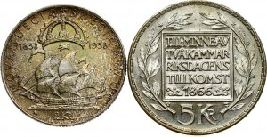 Svezia 2 corone 1938 e 5 corone 1966 Lotto di 2 monete