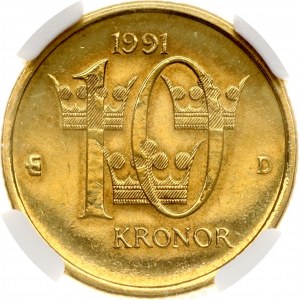 Sweden 10 Kronor 1991 D NGC UNC DETAILS