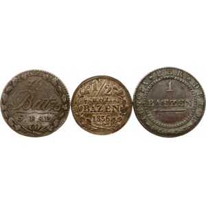 Švýcarsko Vaud 1/2 Batzen / 5 Rappen 1806 &amp; Solothurn 1 Batzen 1811 &amp; Graubunden 1/2 Batzen 1836 A-B Sada 3 mincí