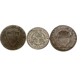 Švýcarsko Vaud 1/2 Batzen / 5 Rappen 1806 &amp; Solothurn 1 Batzen 1811 &amp; Graubunden 1/2 Batzen 1836 A-B Sada 3 mincí