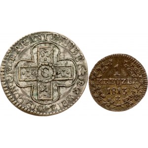 Switzerland St Gallen 1 Kreuzer 1813 K & Bern 1 Batzen 1826 Lot of 2 coins