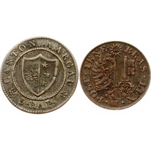 Suisse Argovie 5 Rappen 1831 &amp; Genève 5 Centimes 1840 Lot de 2 pièces