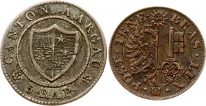 Suisse Argovie 5 Rappen 1831 & Genève 5 Centimes 1840 Lot de 2 pièces