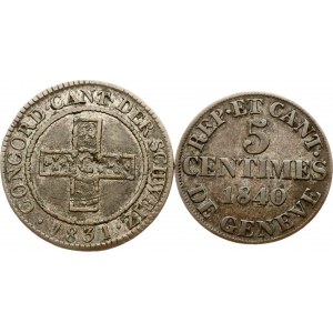 Švajčiarsko Aargau 5 Rappen 1831 &amp; Ženeva 5 centov 1840 Lot of 2 coins