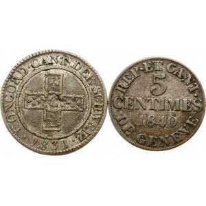 Suisse Argovie 5 Rappen 1831 &amp; Genève 5 Centimes 1840 Lot de 2 pièces