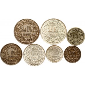 Switzerland 10 Rappen - 2 Francs 1850-1959 Lot of 7 coins