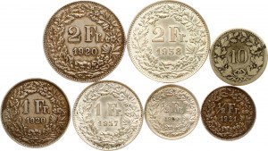 Szwajcaria 10 Rappen - 2 franki 1850-1959 Partia 7 monet
