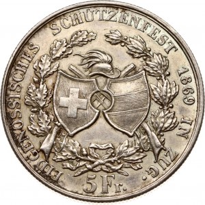 Švýcarsko 5 franků 1869 Střelecký festival v Zugu